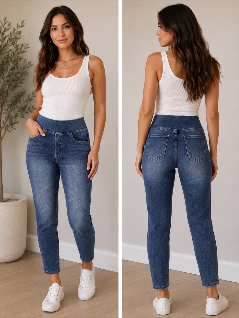 HALARA Dark Blue High-Rise Crossover Waist Jeggings